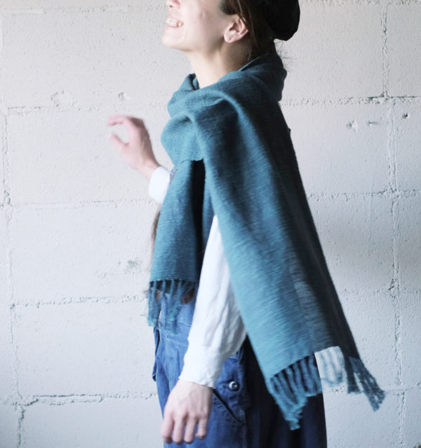 ウール混スラブマフラー　フォレストグリーン