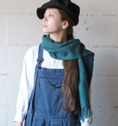 ウール混スラブマフラー　フォレストグリーン